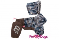 Obleček pro psy – teplý zimní overal BROWN CAMOUFLAGE od ForMyDogs. Vylepšené zapínání na zádech, odnímatelná kapuce, rukávy s vnitřní manžetou.