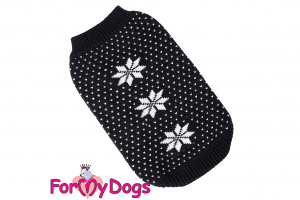 Obleček pro psy i fenky – stylový a teplý svetr BLACK SNOWFLAKE od ForMyDogs. Materiál 100% akryl, zdobený klasickým norským vzorem.