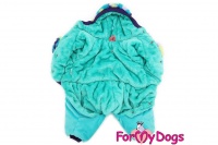 Obleček pro psy – teplý zimní overal BLUE HOODY od ForMyDogs z plyšové kožešinky. Zapínání na druky na bříšku (3).