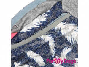 Obleček pro psy – modrošedý overal od FMD z měkké pleteniny, detail podšívky