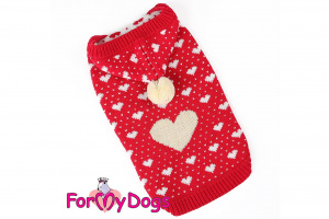 Obleček pro psy i fenky – stylový a teplý svetr RED HEARTS od ForMyDogs. Materiál 100% akryl, zdobený klasickým norským vzorem. Barva červená.