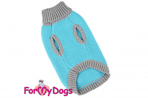 Obleček pro psy i fenky – stylový a teplý svetr TURQUOISE FRENCHIE od ForMyDogs. Materiál 100% akryl, zdobený aplikací s francouzským buldočkem. Barva tyrkysová. (2)