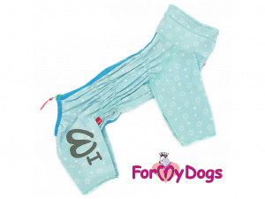  Obleček pro psy – lehoučký elegantní overal DUSTER BLUE STARS od ForMyDogs. Vhodný i do suchého chladnějšího počasí nebo pro domácí nošení.