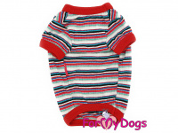  Stylové tričko pro psy i fenky STRIPED od For My Dogs z dobře prodyšného materiálu. Multicolor proužky s červenými lemy. (4)