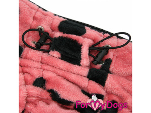  Obleček pro fenky – zateplený zimní overal FUR HEART od ForMyDogs z dvouvrstvé plyšové kožešiny do suchého chladného počasí. Zapínání na zip zádech, zvýšený límec pro lepší ochranu krku (4)