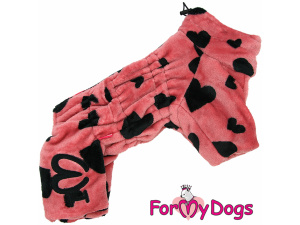  Obleček pro fenky – zateplený zimní overal FUR HEART od ForMyDogs z dvouvrstvé plyšové kožešiny do suchého chladného počasí. Zapínání na zip zádech, zvýšený límec pro lepší ochranu krku