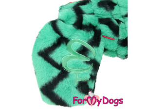  Obleček pro psy – sinteponem zateplený zimní overal ZIG ZAG GREEN od ForMyDogs z dvouvrstvé plyšové kožešiny do suchého chladného počasí. Zapínání na zip zádech, zvýšený límec pro lepší ochranu krku (5)