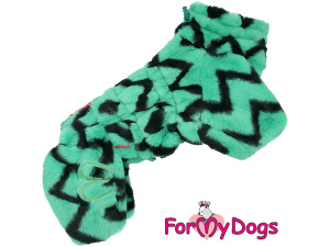  Obleček pro psy – sinteponem zateplený zimní overal ZIG ZAG GREEN od ForMyDogs z dvouvrstvé plyšové kožešiny do suchého chladného počasí. Zapínání na zip zádech, zvýšený límec pro lepší ochranu krku
