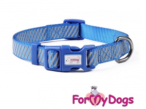 Obojky pro psy – modrý obojek z kolekce ForMyDogs BLUE REFLECTIVE STRIPES