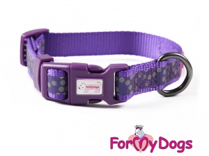 Obojky pro psy – fialový puntíkovaný obojek z kolekce ForMyDogs PURPLE DOTS