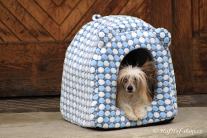 FOTO – Domeček/bouda pro psy i kočky v originálním puntíkovaném designu. Měkoučký příjemný materiál, vyjímatelný polštář (3).