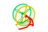 Malý plastový kolotoč pro hlodavce s kovovými příčkami. Průměr kolotoče 13 cm, šířka 10 cm.