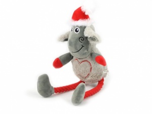 Plyšová hračka pro psy – ovečka s červenou vánoční čepičkou (2)