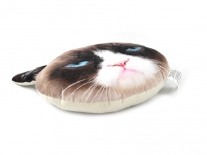 Originální měkoučký nadýchaný polštář ve tvaru hlavy nevrlé kočky s realistickým fototiskem (2)
