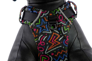 Polstrovaný postroj pro psy Red Dingo v motivu Squiggles Black je skvělý parťák na každodenní venčení ve městě i v přírodě, ale neztratí se ani při sportovních aktivitách (2)