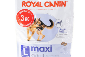  Granule pro dospělé psy velkých plemen od 26 do 44 kg – od 15 měsíců do 5 let. Složení granulí MAXI ADULT je přizpůsobené specifickým potřebám velkých psů (2)