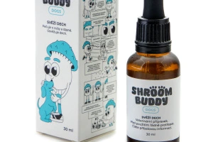 Revoluční péče o zdravý a svěží psí úsměv s chytrou houbou! Přírodní kapky Shroom Buddy „Svěží dech“ účinně bojují proti zubnímu kameni, zánětům dásní a nepříjemnému zápachu z tlamy díky unikátní české technologii (2)