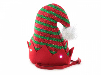  Vánoční čepička pro malé a střední psy s blikajícími LED diodami pro stylovou vánoční oslavu. Připevňuje se nastavitelnou gumičkou pod krkem.