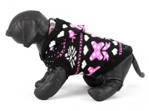 Obleček pro psy i fenky – černobílý pletený svetr s růžovým vzorem od URBAN PUP