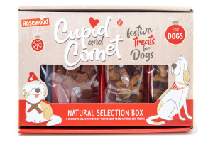 Dárkový box se čtyřmi druhy svátečních masových pochoutek pro psy od ROSEWOOD z kuřecího a kachního masa