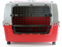  Extra velká přepravka – BOX pro psy od CAMON. Snadná manipulace díky odnímatelným kolečkám, rozměry 88 × 52 × 60 cm. Barva šedo-červená. (2)