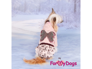 Obleček pro fenky malých až středních plemen – teplé šaty BUTTERFFLY BEIGE z pleteniny podšité umělou kožešinkou se sukní ve třech vrstvách. Zapínání na druky na bříšku (2)