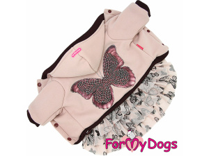 Obleček pro fenky malých až středních plemen – teplé šaty BUTTERFFLY BEIGE z pleteniny podšité umělou kožešinkou se sukní ve třech vrstvách. Zapínání na druky na bříšku (4)