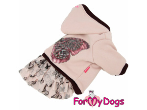 Obleček pro fenky malých až středních plemen – teplé šaty BUTTERFFLY BEIGE z pleteniny podšité umělou kožešinkou se sukní ve třech vrstvách. Zapínání na druky na bříšku (5)