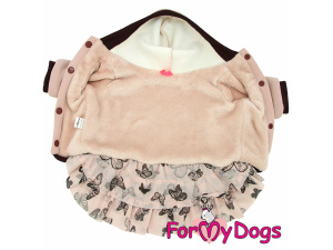 Obleček pro fenky malých až středních plemen – teplé šaty BUTTERFFLY BEIGE z pleteniny podšité umělou kožešinkou se sukní ve třech vrstvách. Zapínání na druky na bříšku (6)