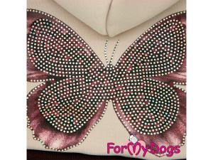 Obleček pro fenky malých až středních plemen – teplé šaty BUTTERFFLY BEIGE z pleteniny podšité umělou kožešinkou se sukní ve třech vrstvách. Zapínání na druky na bříšku (7)