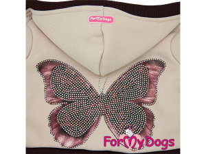 Obleček pro fenky malých až středních plemen – teplé šaty BUTTERFFLY BEIGE z pleteniny podšité umělou kožešinkou se sukní ve třech vrstvách. Zapínání na druky na bříšku (8)