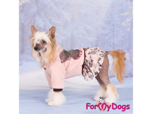 Obleček pro fenky malých až středních plemen – teplé šaty BUTTERFFLY BEIGE z pleteniny podšité umělou kožešinkou se sukní ve třech vrstvách. Zapínání na druky na bříšku