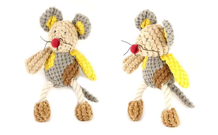 Originální hračka pro psy – plyšová myš. Příjemný měkký materiál kombinovaný s provazem.