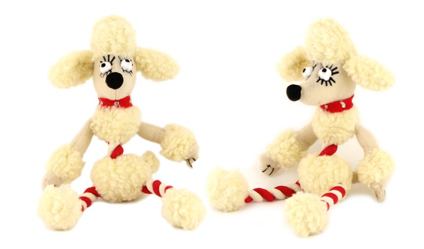 Originální hračka pro psy – plyšový pudl. Příjemný měkký materiál kombinovaný s provazem.