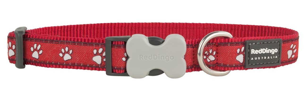 Obojek pro psa RED DINGO – Paw Prints Red