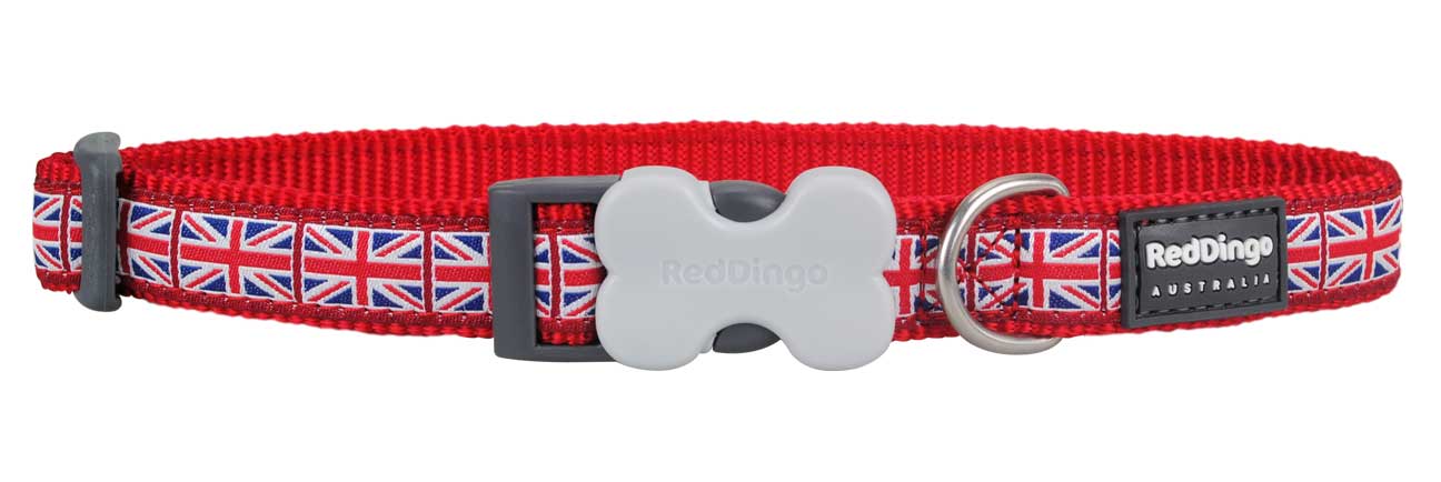 Obojek pro psa RED DINGO – Union Jack Flag on Red