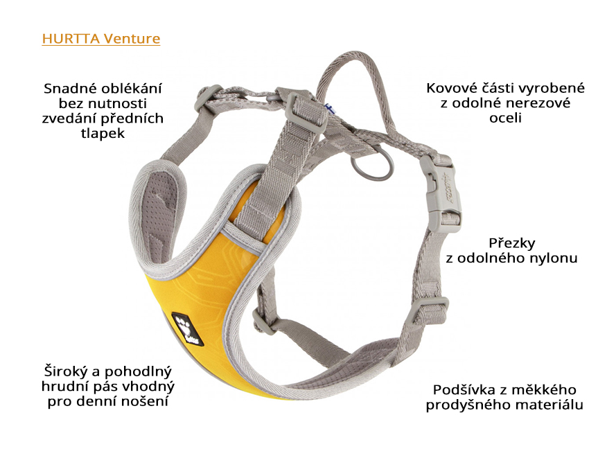 Postroj pro psy HURTTA Venture oranžový – infografika