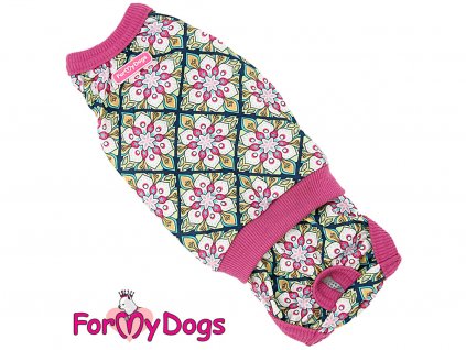 Hárací overal pro fenky ForMyDogs PINK ORNAMENTS