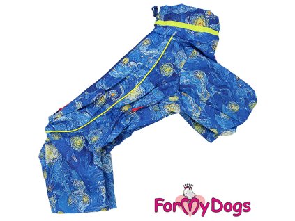 Pláštěnka pro psy ForMyDogs BLUE WAVES s hladkou podšívkou a otvorem na vodítko