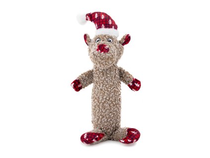 Velký plyšový sob s vánoční čepičkou – 50 cm