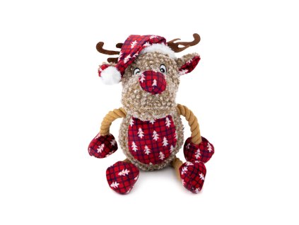 Plyšový sob FLAMINGO s vánoční čepičkou – 32 cm