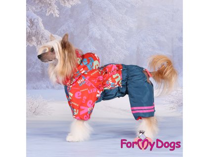 Zateplený obleček pro fenky – zimní overal LETTERS RED