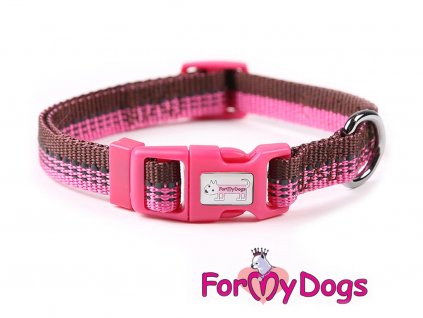 Obojky pro psy – fuchsiový obojek z kolekce ForMyDogs FUCHSIA/BROWN