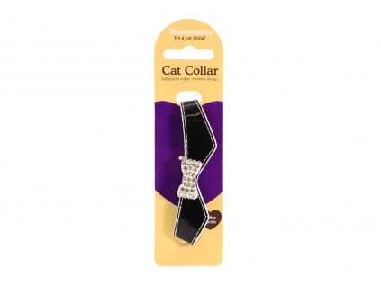 Stylový obojek pro kočky ROSEWOOD – černý s rolničkou a „diamanty“. Klasické zapínání s bezpečnostní gumou, univerzální velikost.