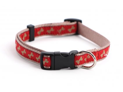 Obojek pro psy ROSEWOOD Red/Beige Bone z vysokopevnostního nylonu s odolnou rychlozapínací sponou. Výběr velikostí pro všechna plemena psů.