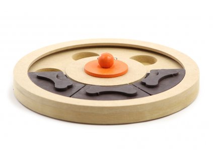 Interaktivní hračka pro psy podporující jejich mentální rozvoj. Dřevěná deska má originální systém posuvných a odklopných úkrytů pro pamlsky.
