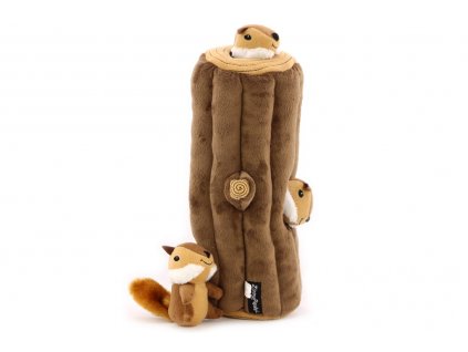 Plyšová hračka pro psy – kmen stromu + 3 čipmankové. Příjemný měkoučký materiál, ideální pro štěňata a menší plemena psů.