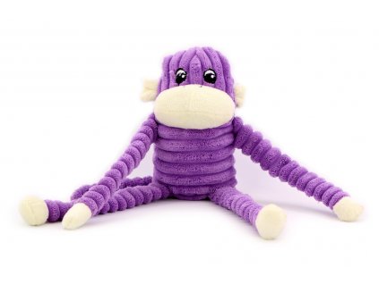 Plyšová hračka pro psy – pískací opice. Velikost hračky cca 29 cm, vhodná pro malá a střední plemena psů. Barva fialová.