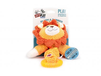 Hračka pro psy od LETS PLAY – elastický lev. Hračka je vyrobená z pevné látky kombinované s gumovým kroužkem, délka cca 38 cm, pískací.