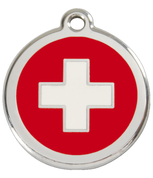 RED DINGO známka s rytím Švýcarská vlajka Střední Počet řádků: 2 řádky textu